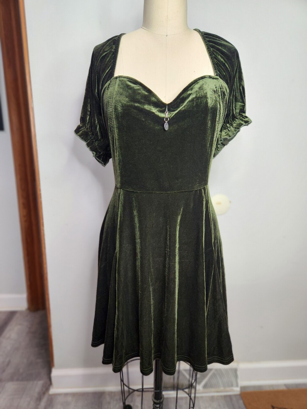 Disturbia Olive Velvet Sweetheart Mini Dress with Shrug